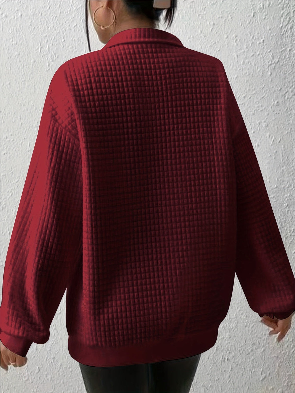Kessoro women's relaxed quarter-zip stand collar pullover in white, deep red, grey, black, matcha, pink and light green - view 12 of 19