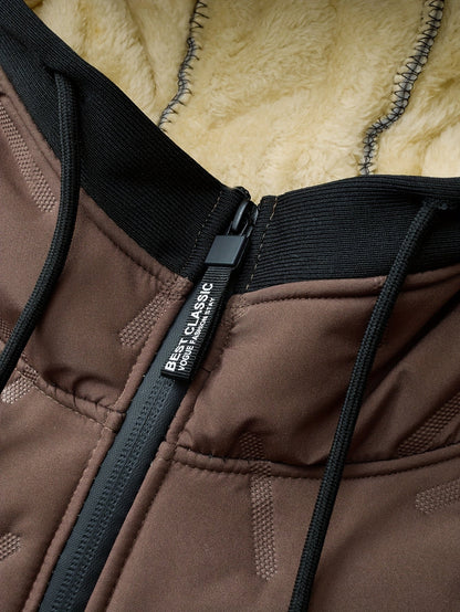 Kessoro men's hooded plush-lined winter jacket in yellowish brown - product view 4