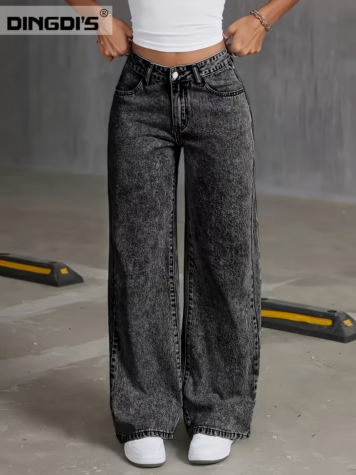 Kessoro women's high-waisted wide-leg jeans in a classic blue denim colourway