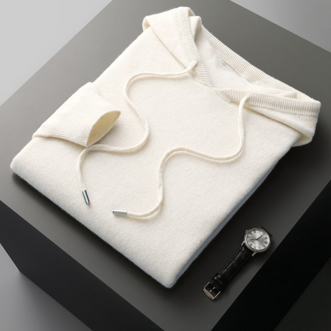 Kessoro soft knit ribbed trim hoodie for men in White, view 2
