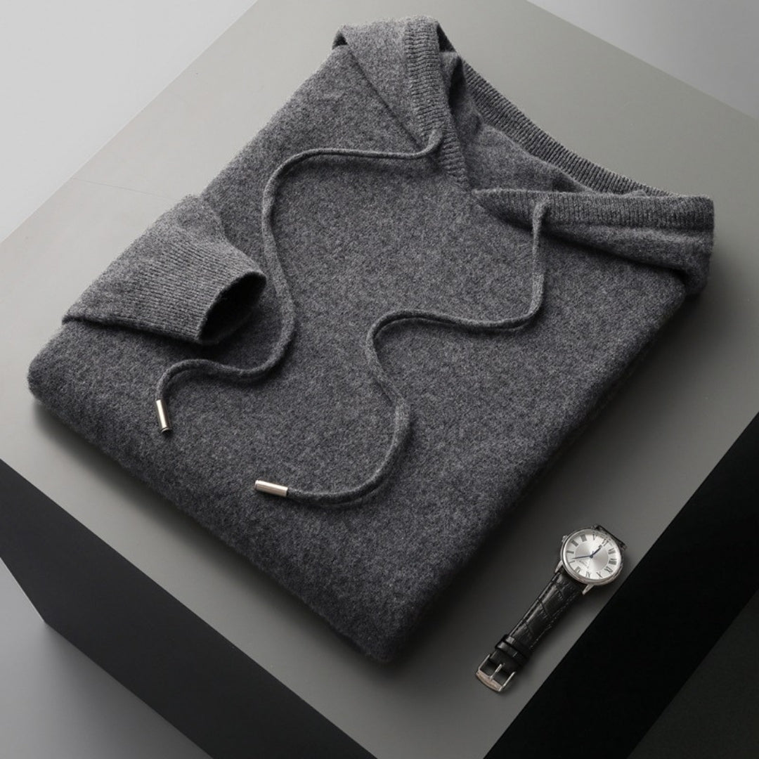 Kessoro soft knit ribbed trim hoodie for men in Dark Gray, view 3