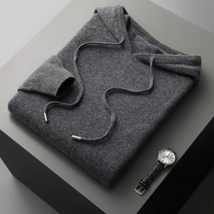 Kessoro soft knit ribbed trim hoodie for men in Dark Gray, view 3