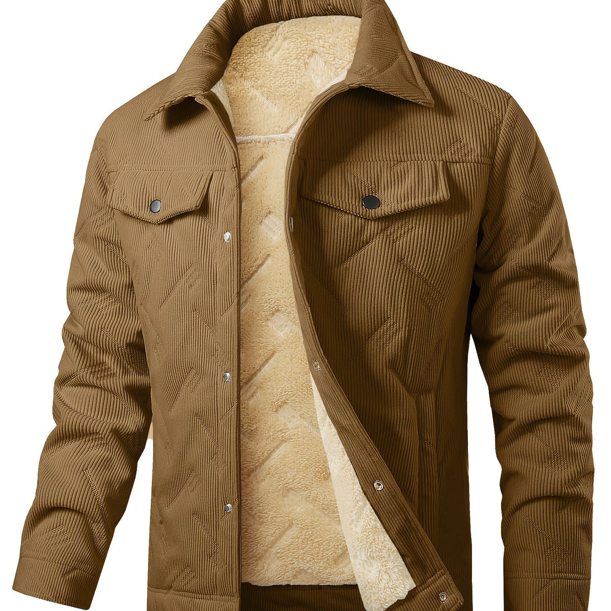 Kessoro men's plush-lined snap-button trucker jacket in coffee brown – image 1 of 7