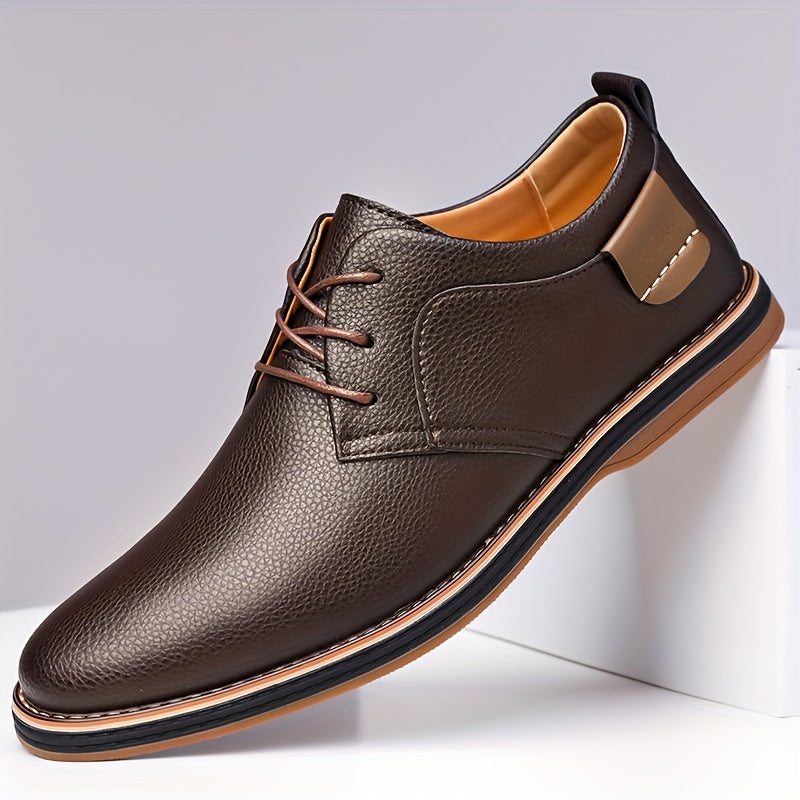 Men's classic leather-look lace-up derby shoes in brown and black, view 6