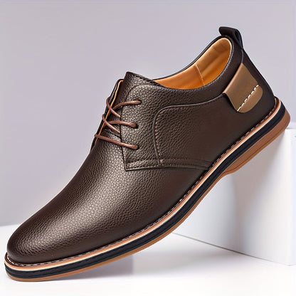 Men's classic leather-look lace-up derby shoes in brown and black, view 6