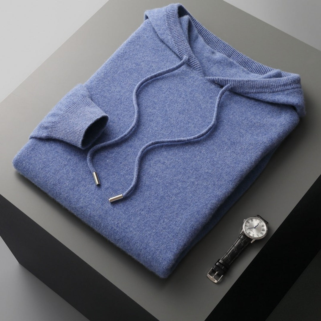 Kessoro soft knit ribbed trim hoodie for men in Blue, view 4