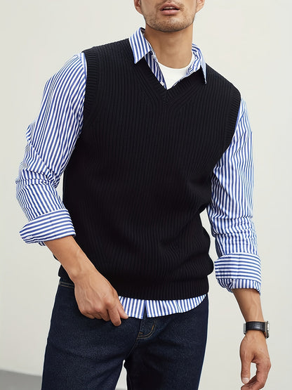 Kessoro Men's Classic V-Neck Ribbed Sweater Vest in black - men's apparel, view 4 of 7