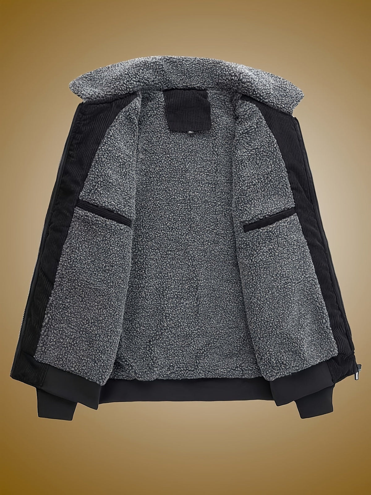 Kessoro men's plush-lined stand-collar workwear jacket in black and khaki - product view 5