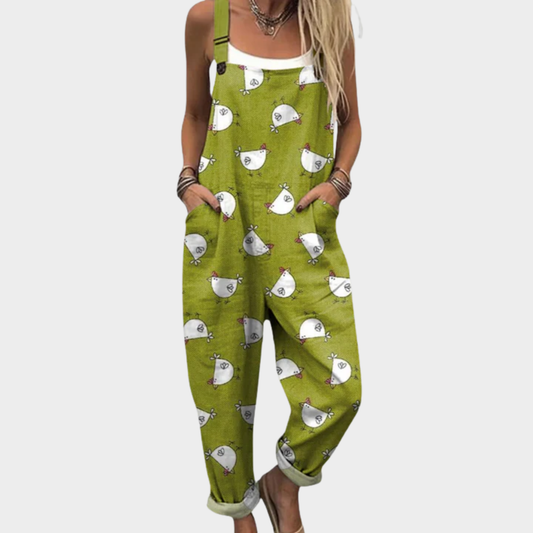 Kessoro women's dotted chicken print wide-leg jumpsuit in green and gray