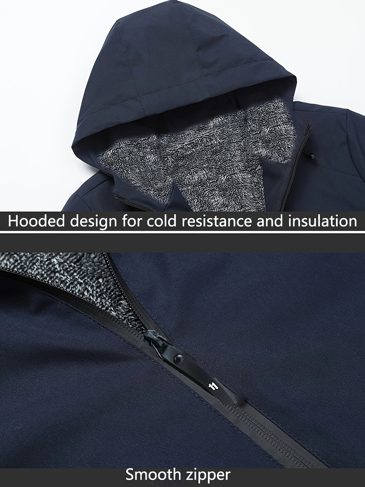 Kessoro men's fleece-lined full-zip hooded jacket in black and navy