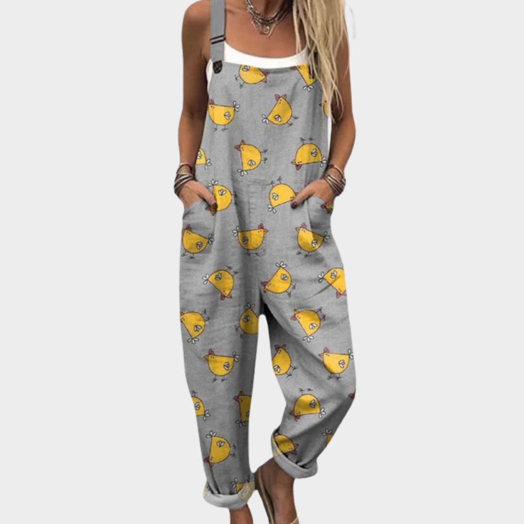 Kessoro women's dotted chicken print wide-leg jumpsuit in green and gray