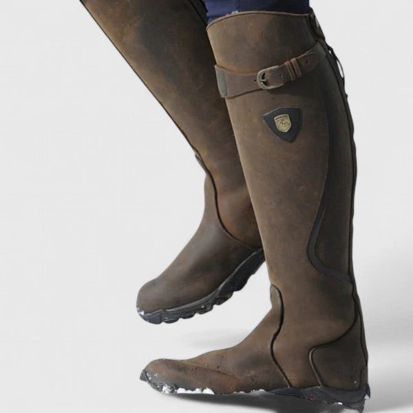 Kessoro women's buckle accent comfort boots in dark brown, black, blue and green
