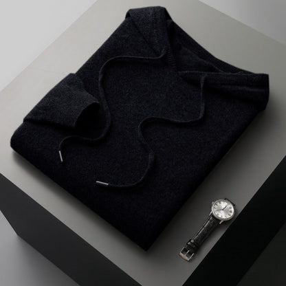 Kessoro soft knit ribbed trim hoodie for men in Black, view 7