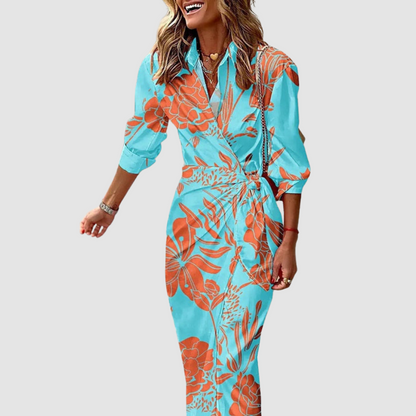 Kessoro women's elegant striped midi dress in orange and pink, dark blue, light blue and multicolor colorways - women's dresses