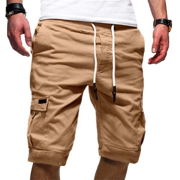 Kessoro men's relaxed fit utility pocket cargo shorts in dark green, beige, black and white