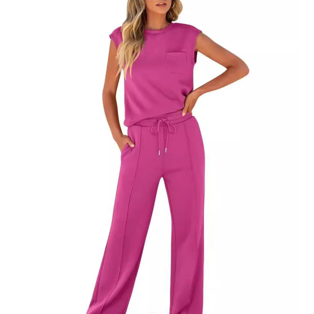 Women's soft summer lounge set in black, brown, rose red, ocean blue, pink and neutrals