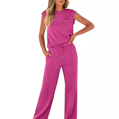 Women's soft summer lounge set in black, brown, rose red, ocean blue, pink and neutrals