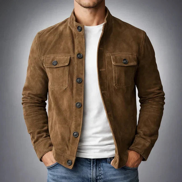 Kessoro men's suede multi-pocket field jacket in green, brown and black