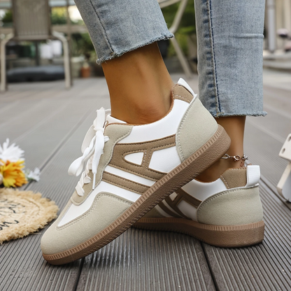 Kessoro women's wide-toe cushioned everyday sneakers in white and brown