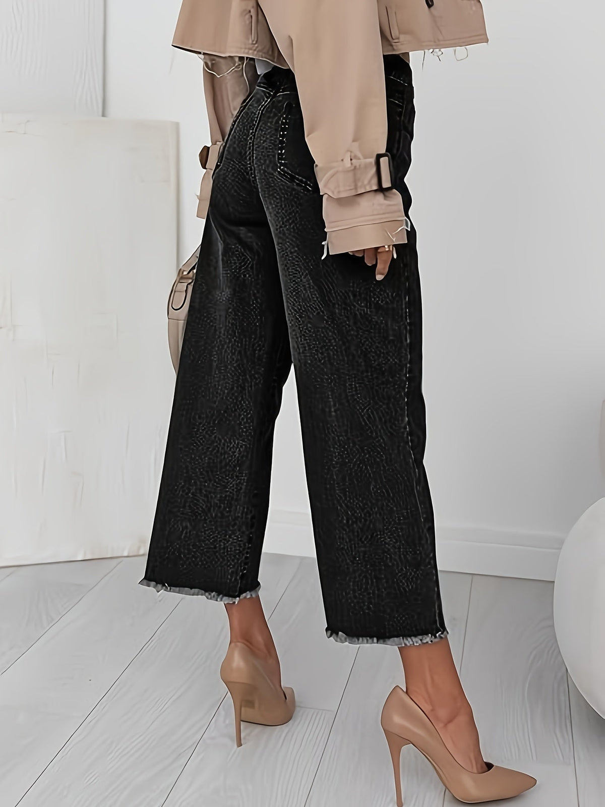 Kessoro women's high-waist cropped straight-leg jeans in royal blue and black - product view 11