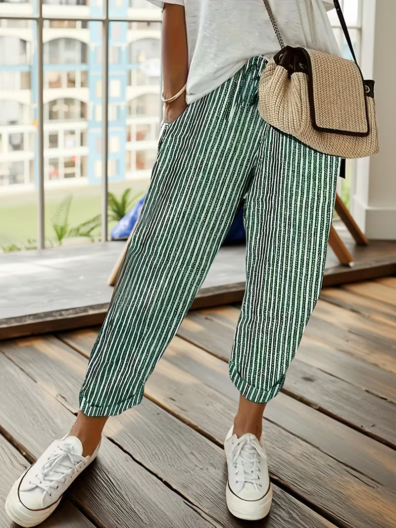 Kessoro women's striped wide-leg palazzo pants in blue, red, white, green and black colorways - women's pants