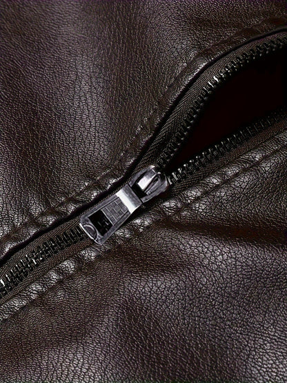 Kessoro men's classic stand-collar moto jacket in coffee brown - product view 8