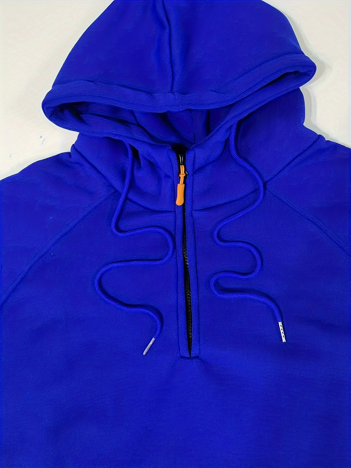 Men's utility quarter-zip hoodie in black, navy, khaki and burgundy with pocket detail, colour option 1 detail view