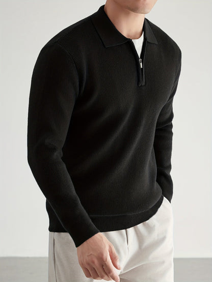 Kessoro men's refined quarter-zip collared polo sweater in smart muted colourways