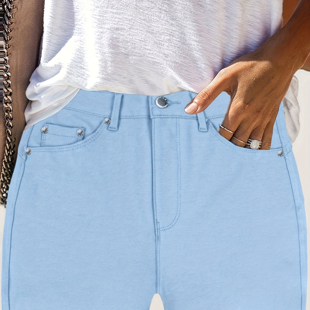 Kessoro women's high-waisted stretch skinny jeans shown in a range of denim and solid colourways