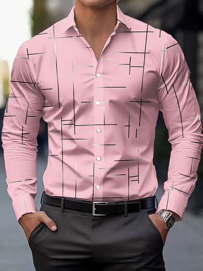 Men's line-print regular fit button-up shirt in navy, malachite green, orange yellow and pink