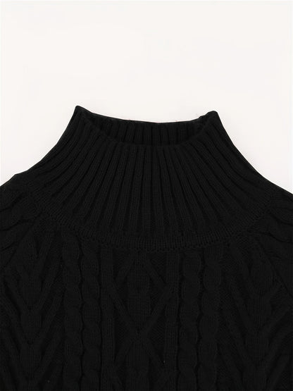 Kessoro women's textured cable-knit half-collar sweater in navy, black, dark grey, khaki and green