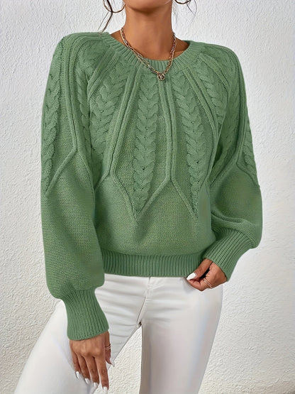 Kessoro women's relaxed cable-knit lantern-sleeve sweater in matcha, beige, burgundy, navy and camel