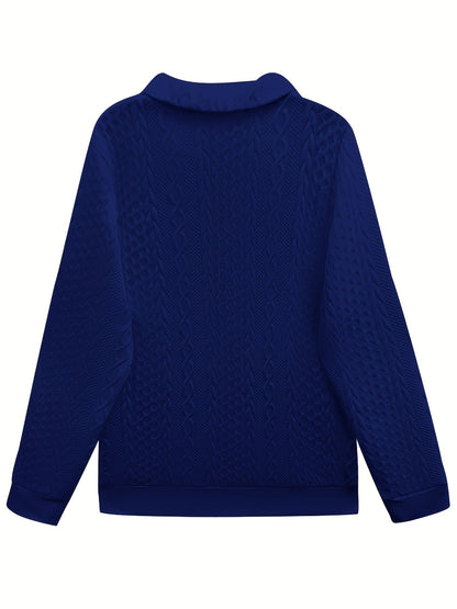 Kessoro women's textured half-zip collared sweatshirt in blue with a front pocket