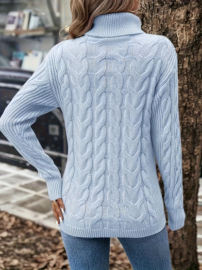 Kessoro women's cable-knit turtleneck sweater in red, black, grey, royal blue, violet, white and pink - product view 27
