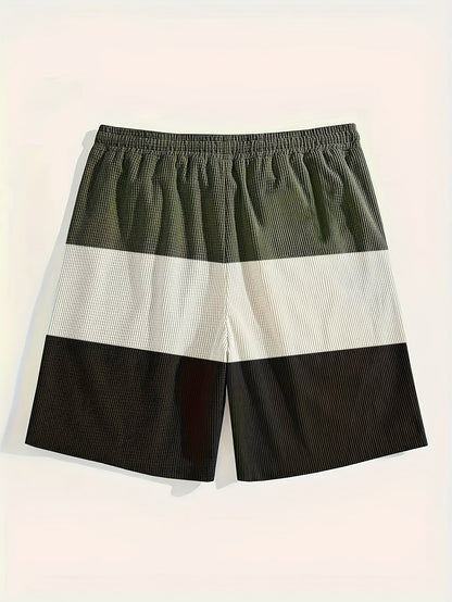 Kessoro men's color block drawstring casual shorts in black, khaki, white, pink and navy