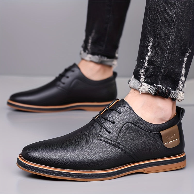 Men's classic leather-look lace-up derby shoes in brown and black, view 5