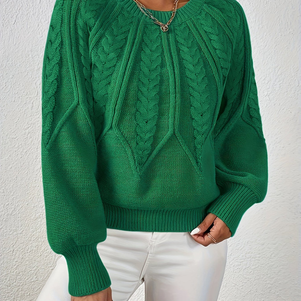 Kessoro women's cable-knit round-neck sweater in neutral and jewel-tone colourways, women's knitwear — view 16 of 23