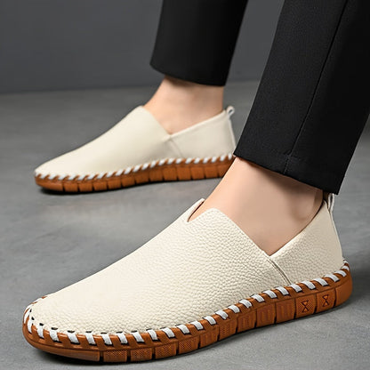 Kessoro men's hand-stitched breathable slip-on loafers in black and white – view 10