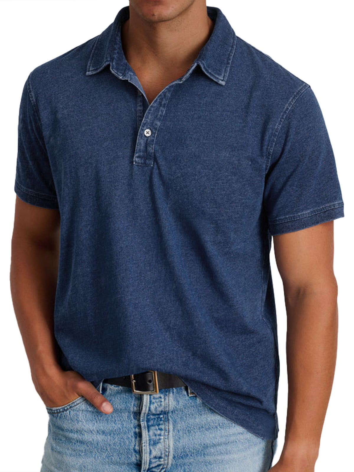 Men's heritage collar short sleeve polo shirt in a ten-colour range, shown for menswear styling