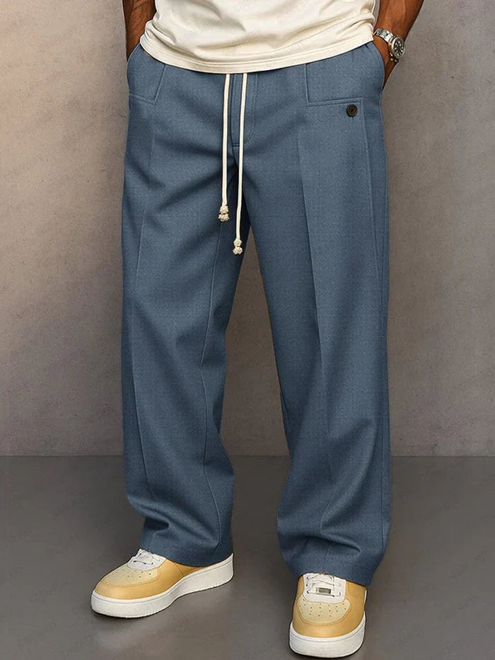 Kessoro men's relaxed drawstring waist casual trousers in khaki, gray, black, blue, light brown and light gray
