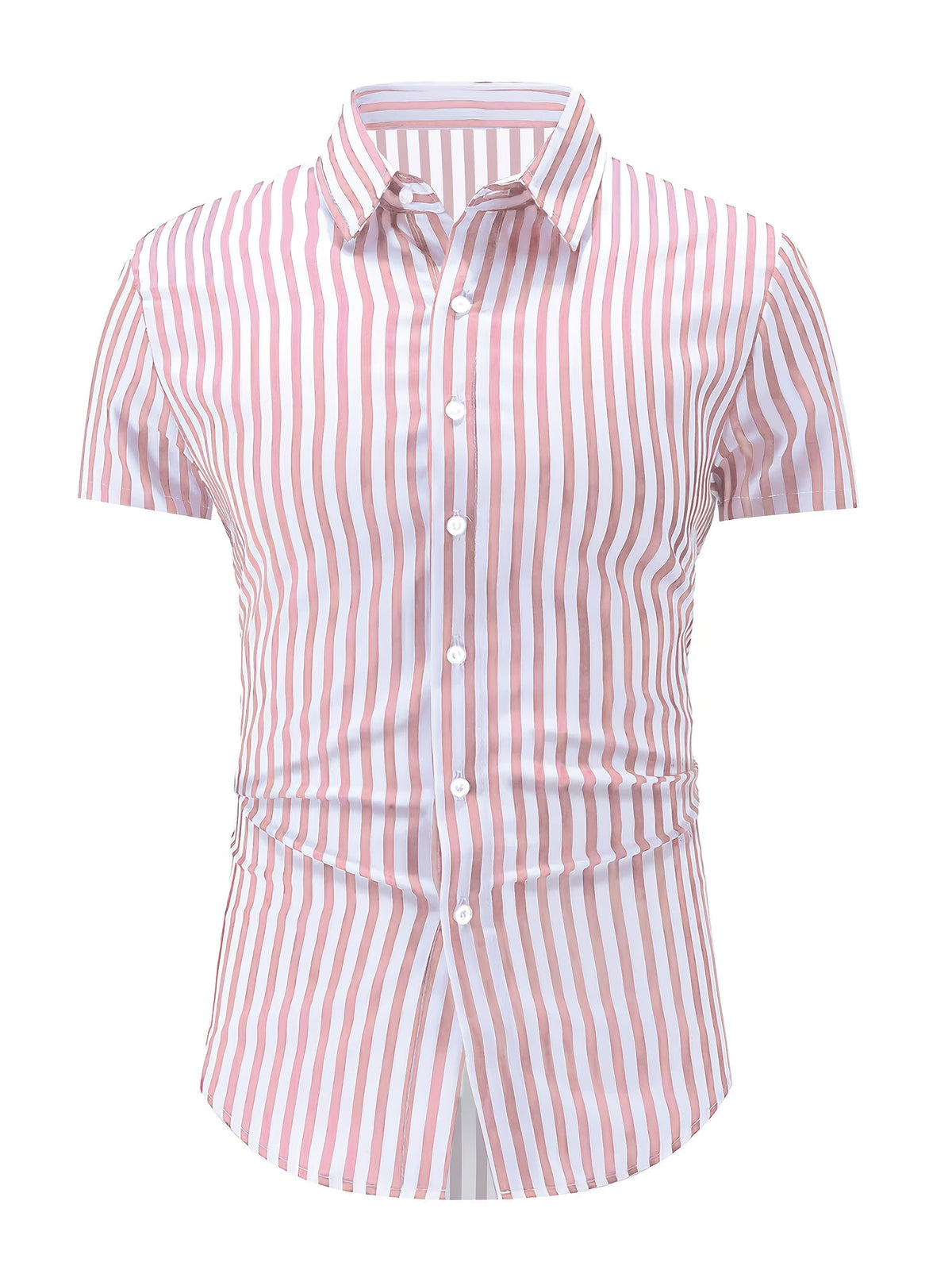 Kessoro men's striped short sleeve button-up shirt in pink, yellow-green and blue – view 5