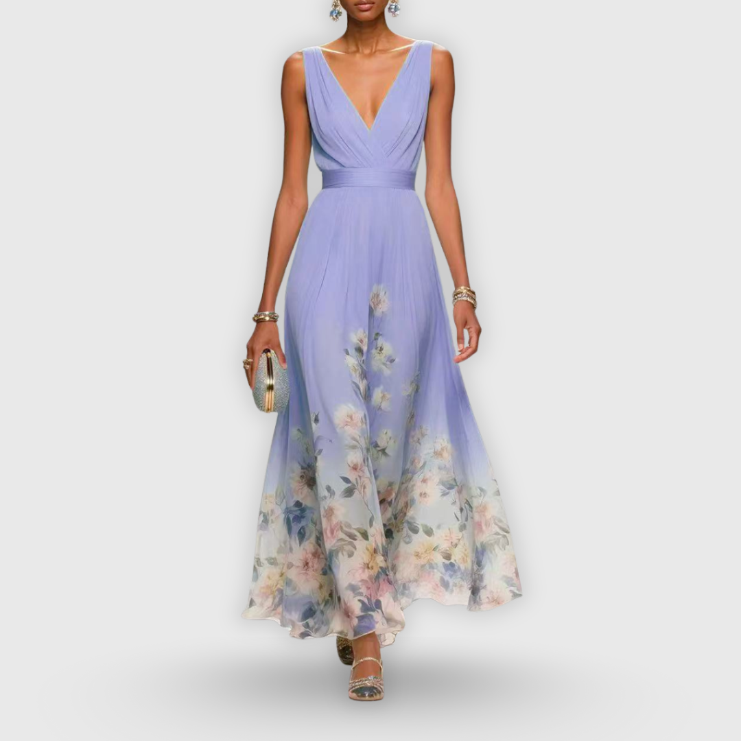 Kessoro women's sleeveless floral print dress in light blue, pink, purple and mint green