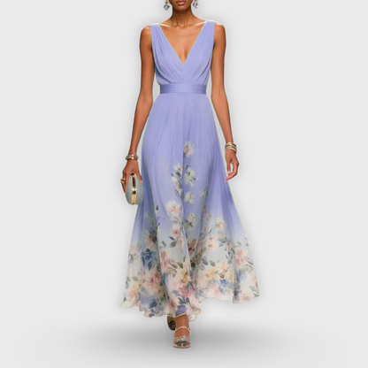 Kessoro women's sleeveless floral print dress in light blue, pink, purple and mint green