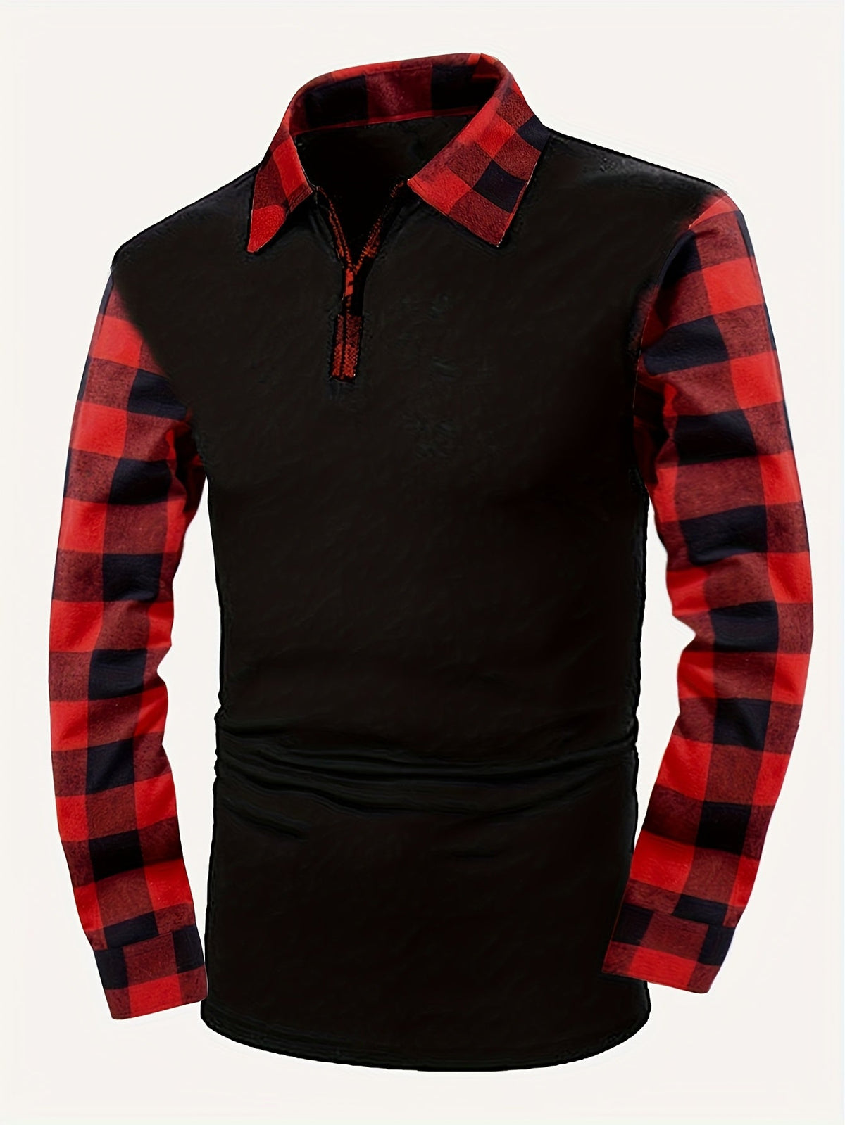 Kessoro men's half-zip contrast check collared shirt in mixed neutral and check colourways