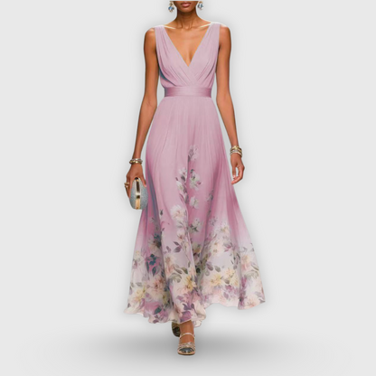 Kessoro women's sleeveless floral print dress in light blue, pink, purple and mint green