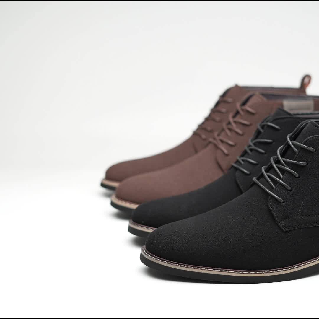 Kessoro men's lace-up cushioned ankle boots in black or light brown leather