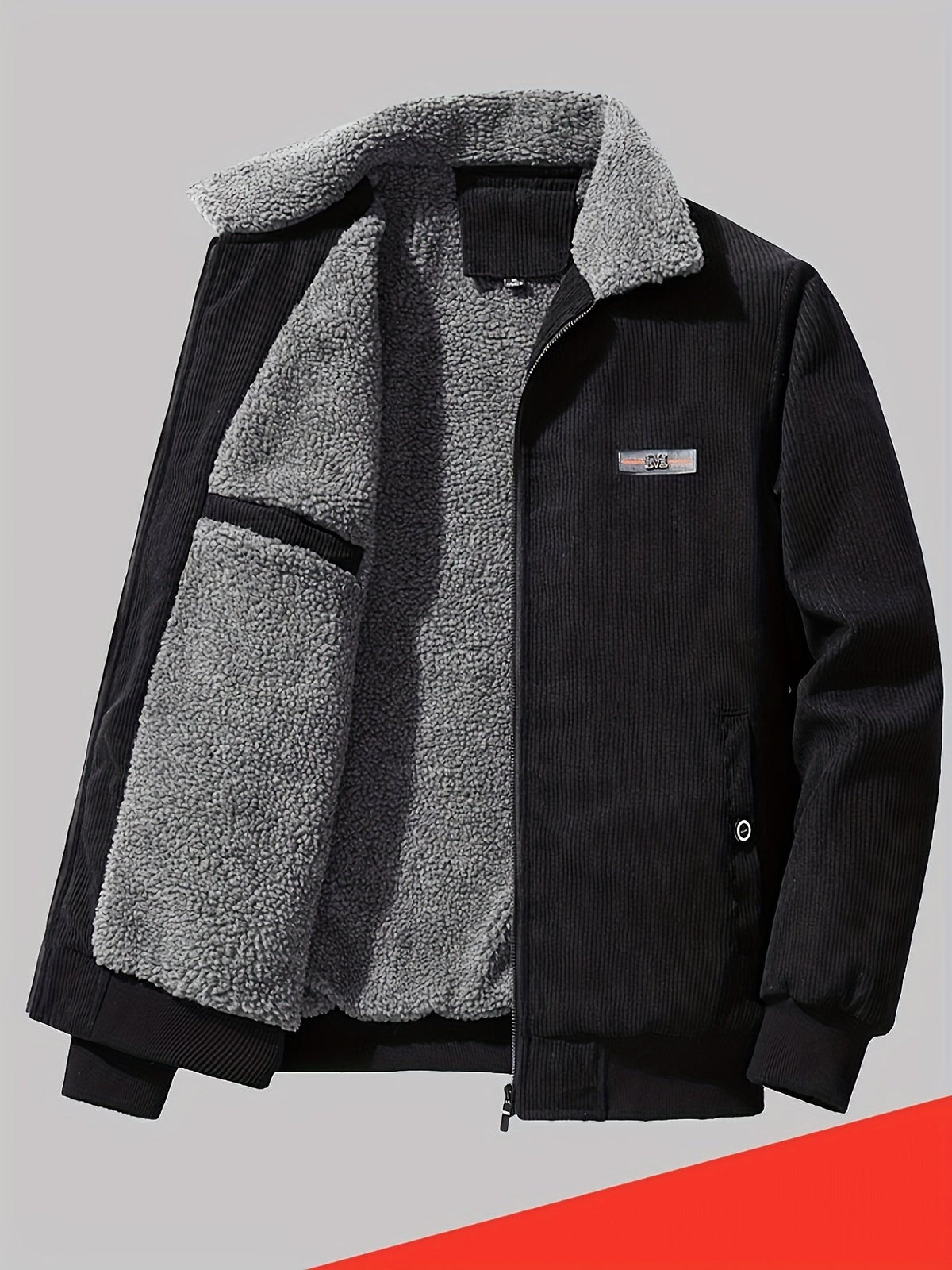 Kessoro men's plush-lined stand-collar workwear jacket in black and khaki - product view 2