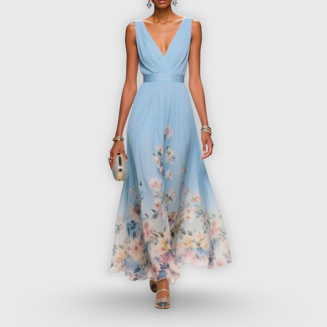 Kessoro women's sleeveless floral print dress in light blue, pink, purple and mint green