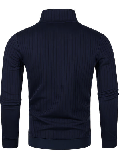 Kessoro men's ribbed quarter-zip stand collar sweater in classic neutral colourways