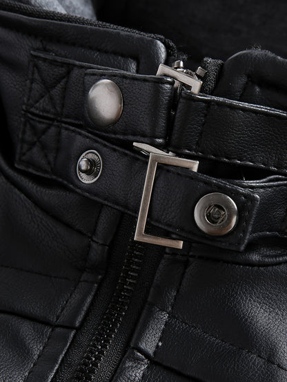 Kessoro men's hooded moto biker jacket in black, dark grey or coffee brown, view 3 of 30